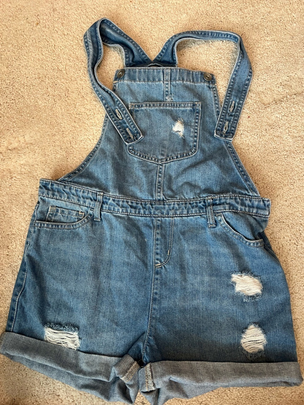 The Children's Place Medium Blue Denim Shortall Romper with Distressed Details